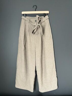 Wunwen Ultra High Waist Wide-Leg Lined Wool Trousers with Tie Belt - Size Medium